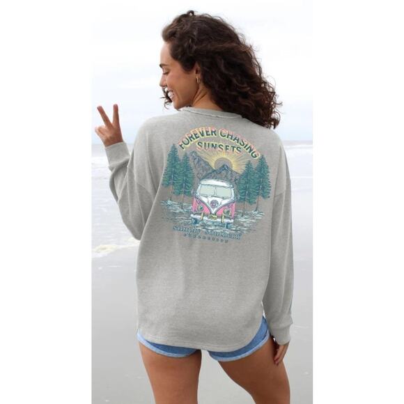 Simply Southern Forever Chasing Sunsets Boxy Hi Low Pullover Sweatshirt Top - Picture 1 of 7
